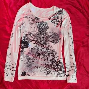 Women's Graphic Long Sleeve Top - Black and White